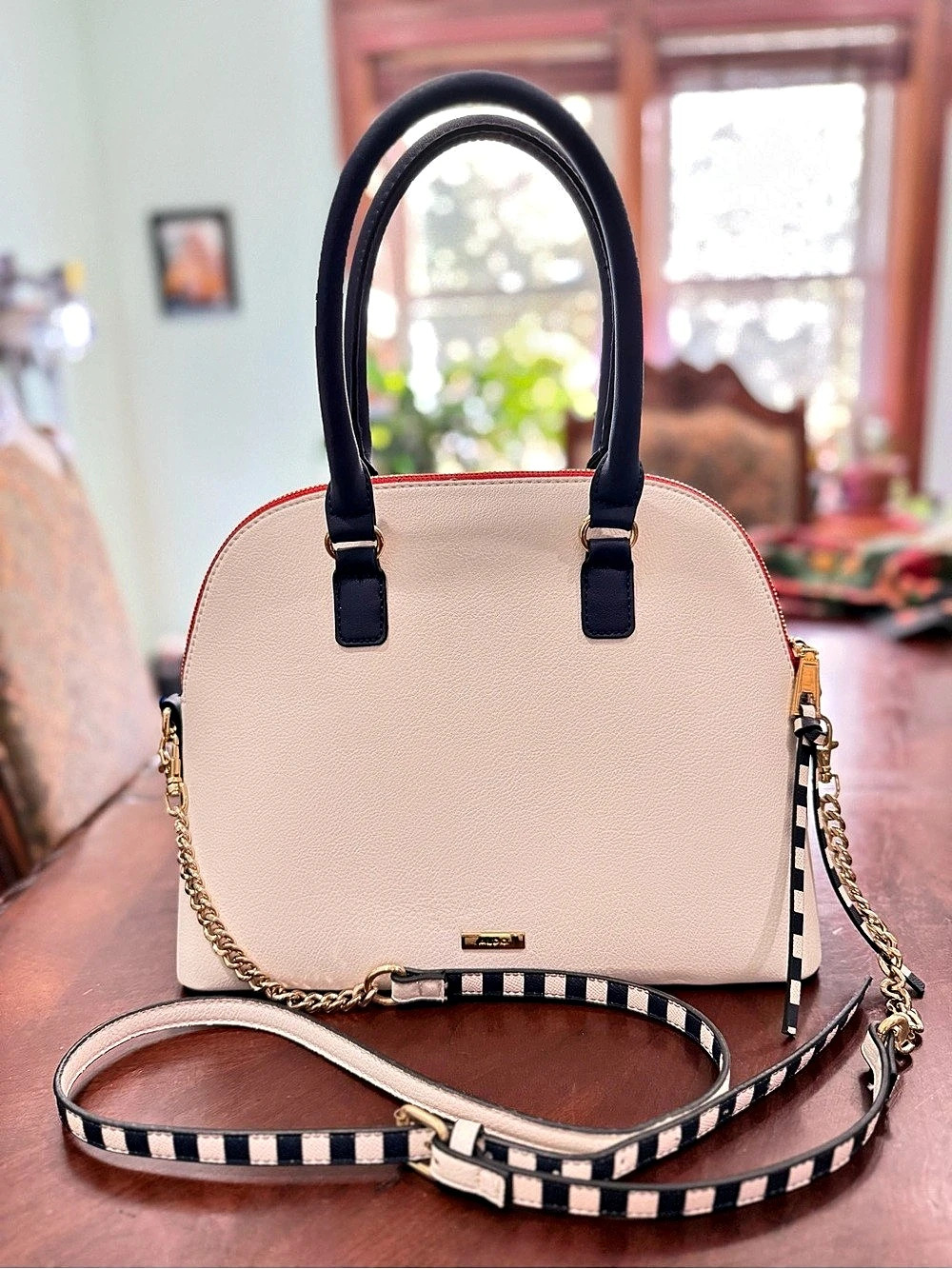 Aldo Color Block Satchel in White & Blue Like New